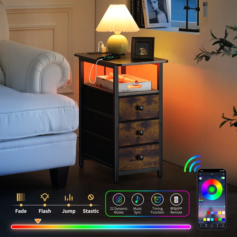 HomeYoobure Nightstand with LED Lights and Charging photo 5