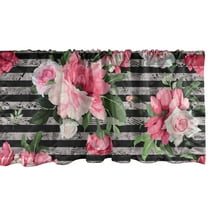 Vintage Window Valance, Repetitive Rose Flowers Floral Art on Horizontal Stripes Pattern, Curtain Valance for Kitchen Bedroom with Rod Pocket, 54" X 18", Pastel Pink and Olive Green, by Ambesonne