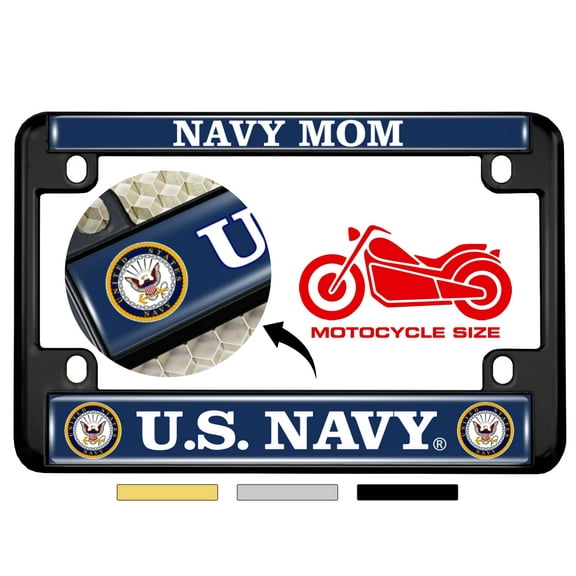 [Officially Licensed Product] - Motorcycle Metal License Plate Frame - U.S. Navy Mom with Eagle and Anchor Logo Design - Black