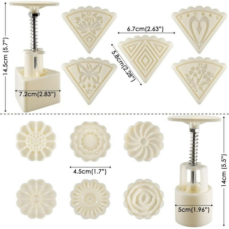  2 Sets Mooncake Mold Press 50g with 11 Stamps, SENHAI Flower  and Triangle Shape Decoration Tools for Baking DIY Cookie - White: Home &  Kitchen