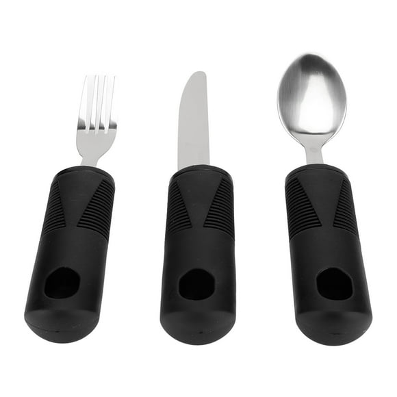 Weighted Utensils, Soup Spoon Fork Rubber Handle Hanging Hole Adaptive Utensils Prevent Shaking For Elderly
