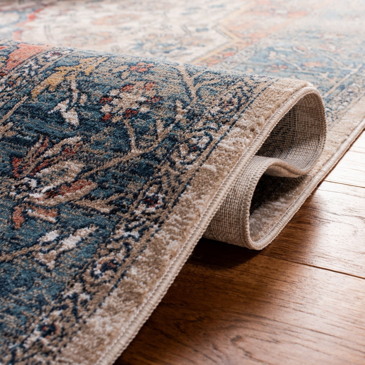 SAFAVIEH Victoria Serafim Floral Bordered Runner Rug, Navy/Ivory, 2'2" x 10'