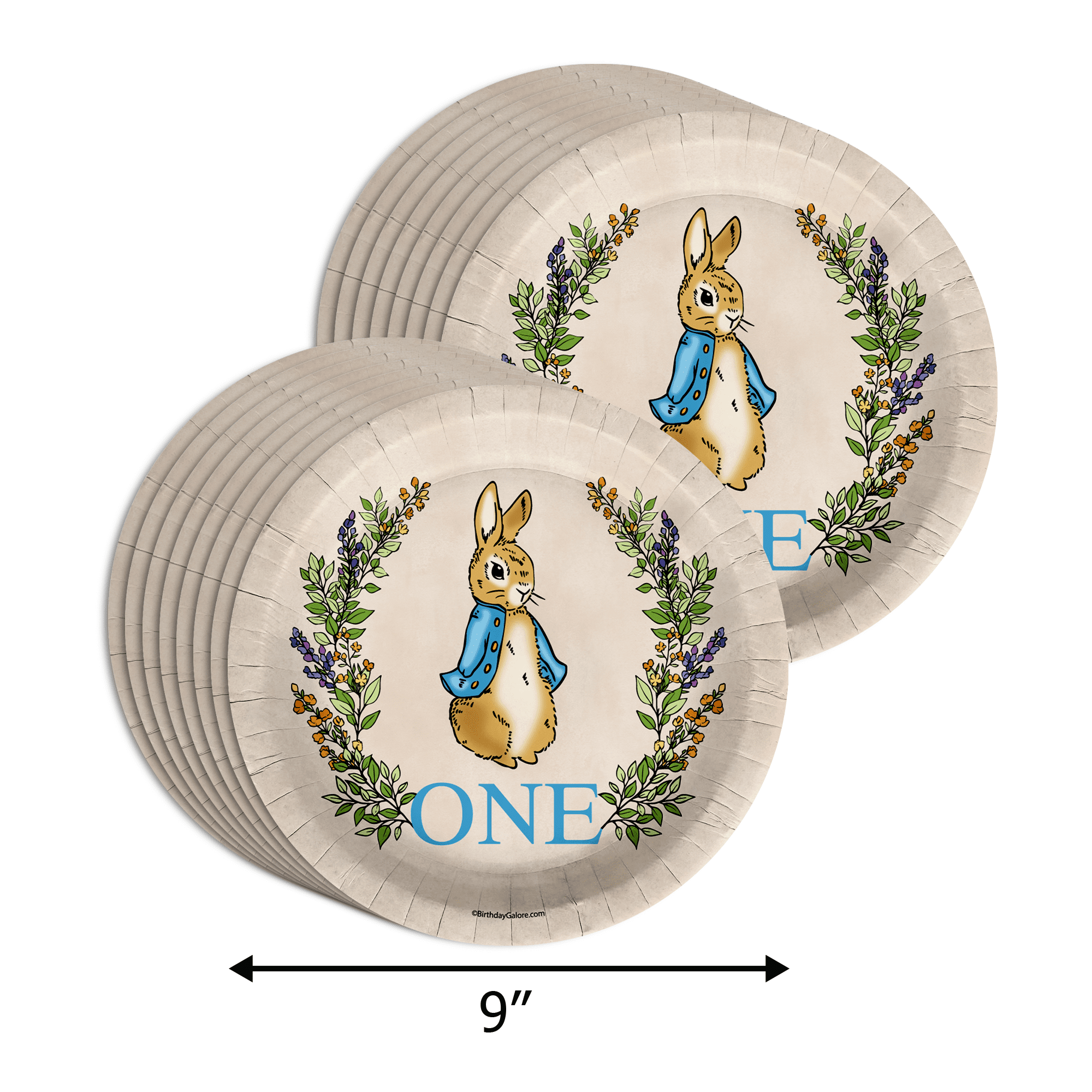 Peter Rabbit Boy's 1st Birthday Party Supplies - 64 Piece First Birthday Tableware Set Includes Large 9" Dinner Plates and 8" Dessert Paper Plates Napkins Cups - Kit for 16