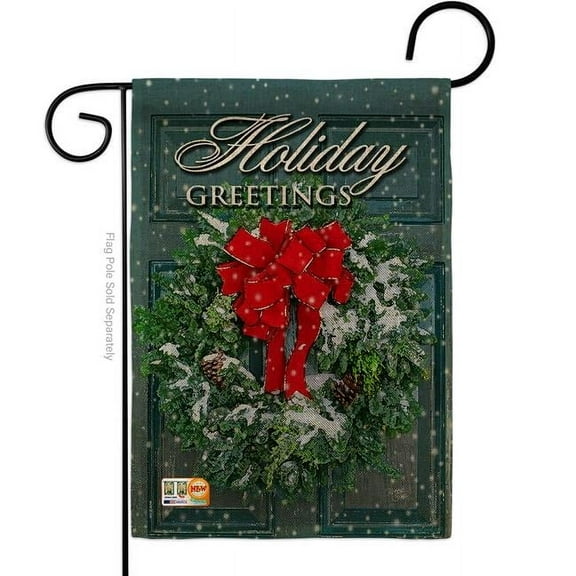 Breeze Decor BD-WT-G-114138-IP-DB-D-US17-AM 13 x 18.5 in. Holiday Greeting Wreath Burlap Winter Wonderland Impressions Decorative Vertical Double Sided Garden Flag