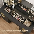thumbnail image 5 of LainTene 47" Lighted Makeup Vanity Table with Mirror, Modern Glass Top Black Vanity with 3 Drawers & 2 Large Storage Cabinets, Fluted Vanity Desk for Female Gift, 5 of 10