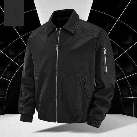 Mens Big & Tall Bomber Jackets Full Zipper M-5XL Plus Size Long Sleeve Collar Coats with Pockets Casual Solid Motorcycle Outerwear Jacket