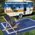 thumbnail image 4 of HIWEAVER 9' x 12' Navy/White Outdoor Rug PP Plastic Straw Woven Waterproof Patio Rug with Border Portable Outside Carpet for Balcony Deck Picnic Garden Decor, 4 of 7