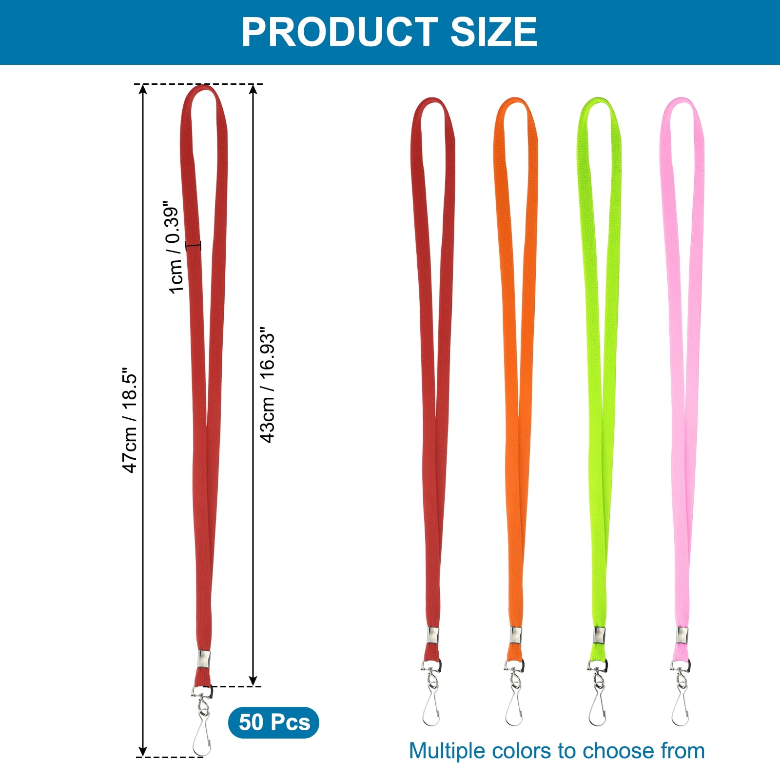 47cm Lanyards Bulk, 50pcs Teacher Lanyards for ID Badges Badge Lanyard Durable Personalized with Clip, Red