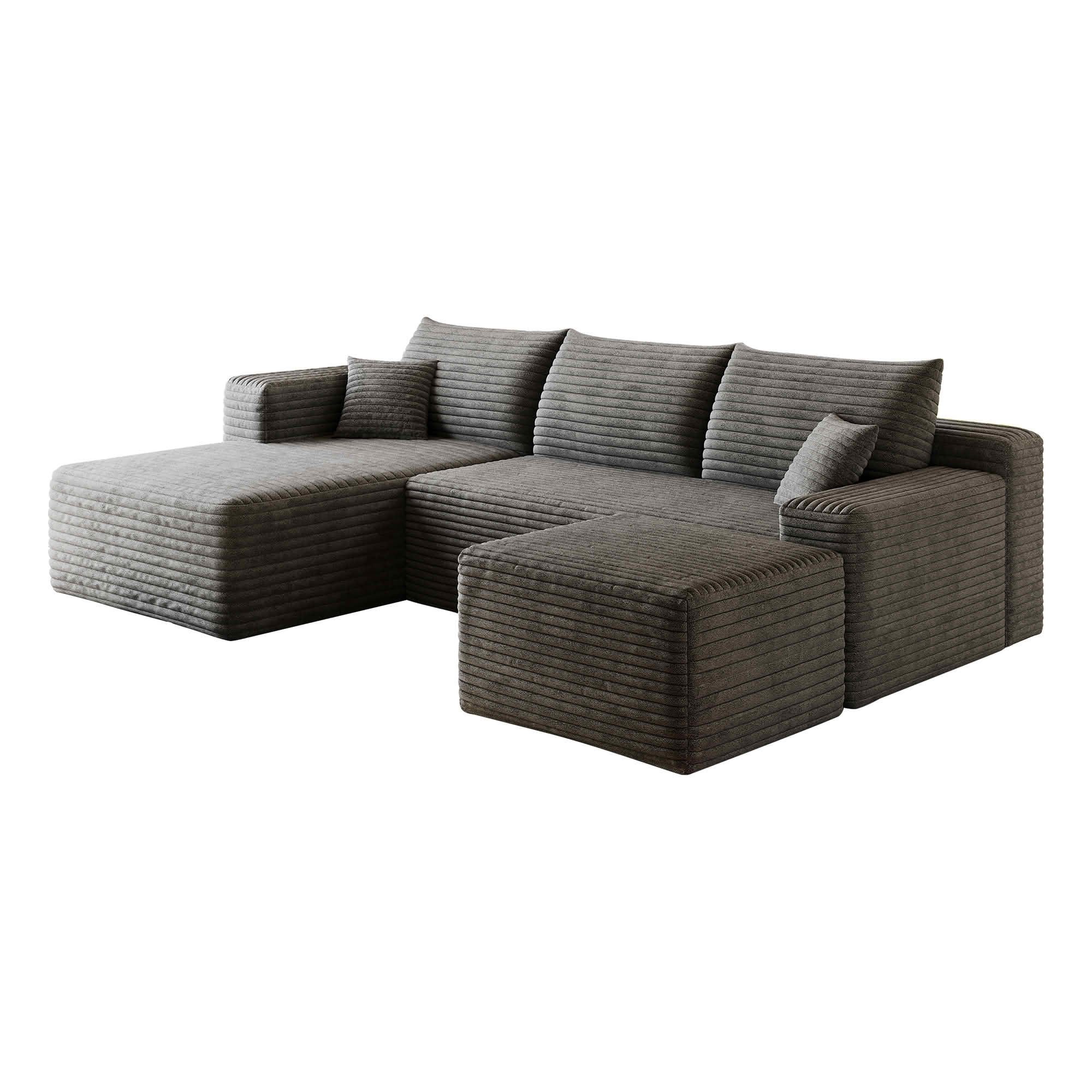 MAYEERTY 95" Corduroy U-Shaped Sectional Sofa with Ottoman, Deep Seat Cloud Couch, No Assembly Leisure Sofa for Home