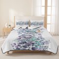 thumbnail image 3 of Twin Quilt Set 68''x86'', Purple Blue Eucalyptus Leaves Lightweight Bedspread Coverlet Set with 2 Pillow Shams, Spring Summer Botanical Floral Breathable All Season Quilt Bedding for Dorm/Bedroom, 3 of 9