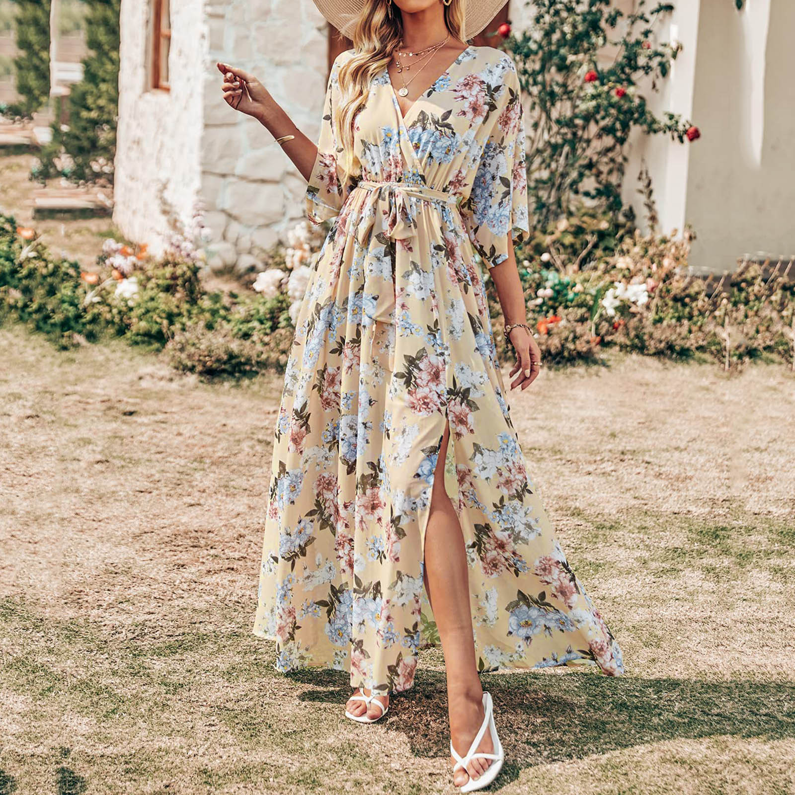Robe Pull Tricotée Femme - Manches Longues, Col Rond, Style Enveloppé - Midi Chaud Pour Automne/Hiver - Polyester/Acrylique