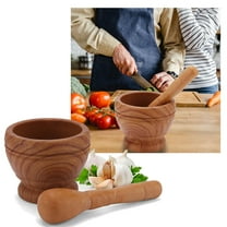 Kitchen Garlic Press Pestle And Mortar Natural Wooden 6.7 Inch Stone Cup & Crusher Set Hand Grinder For Herbs Pesto &,Brown Kitchen Garlic Press