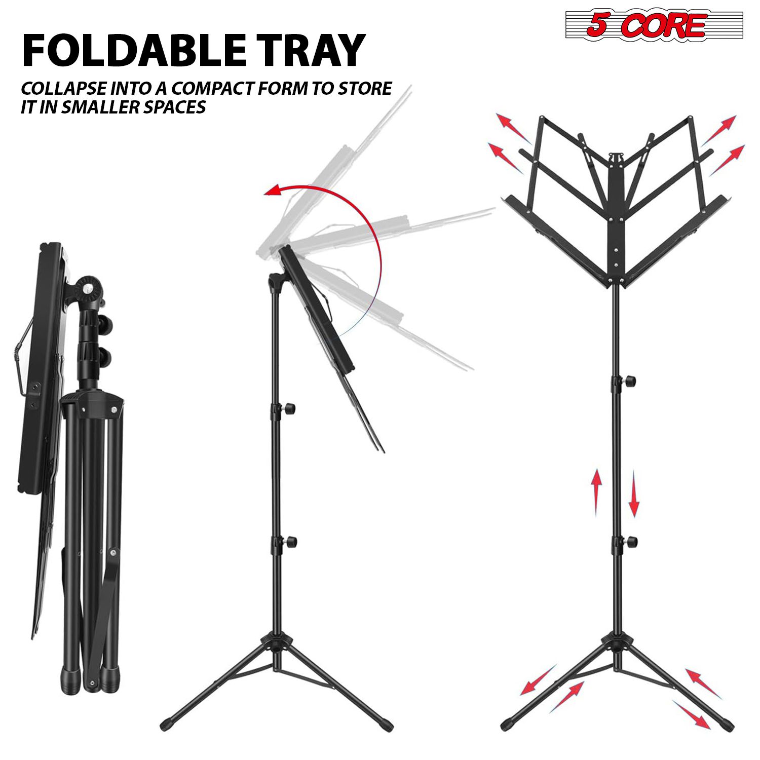Music Stand For Sheet Music Professional Portable Adjustable Folding Music Note Holder Tripod Stands - BLK