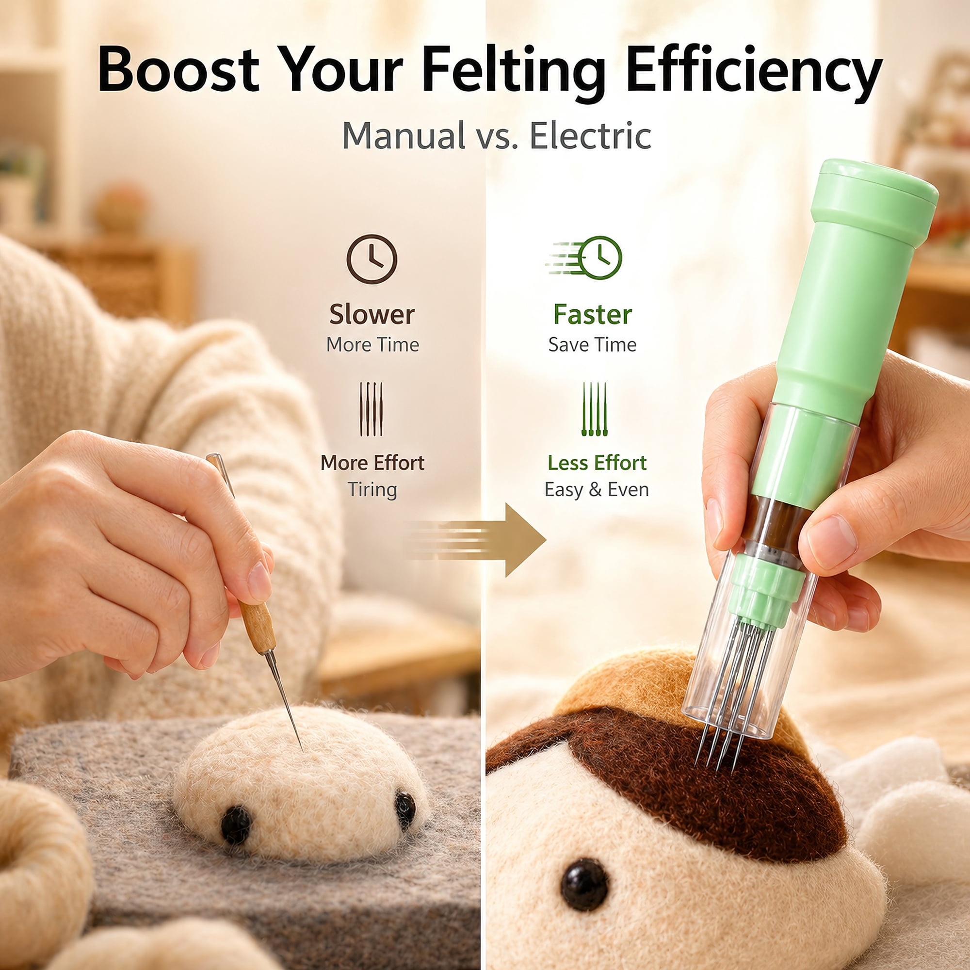 HI-REEKE Electric Needle Felting Machine 1-7 Adjustable Needles with Variable Speed Needle Change for DIY
