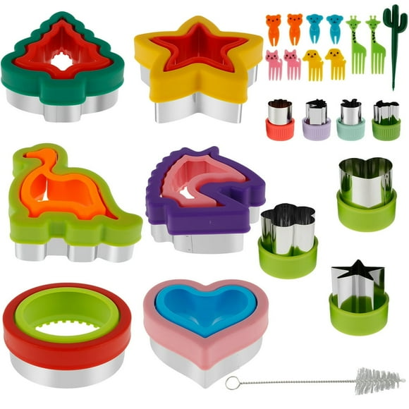 Ensemble de Formes pour Coupe-Légumes 30 Pcs Mini Coupe-Formes Coupe-Fruits pour Enfants Fleur Étoile Cœur Dino Coupe-Aliments pour Enfants pour Biscuits Biscuits Pâte à Pâtisserie Fruits Fondant Fait Maison Baki