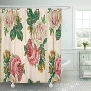 SUTTOM Chic Rustic Shabby Rose Floral Pattern Pink Flowers Cottage Shower Curtain 66x72 inch