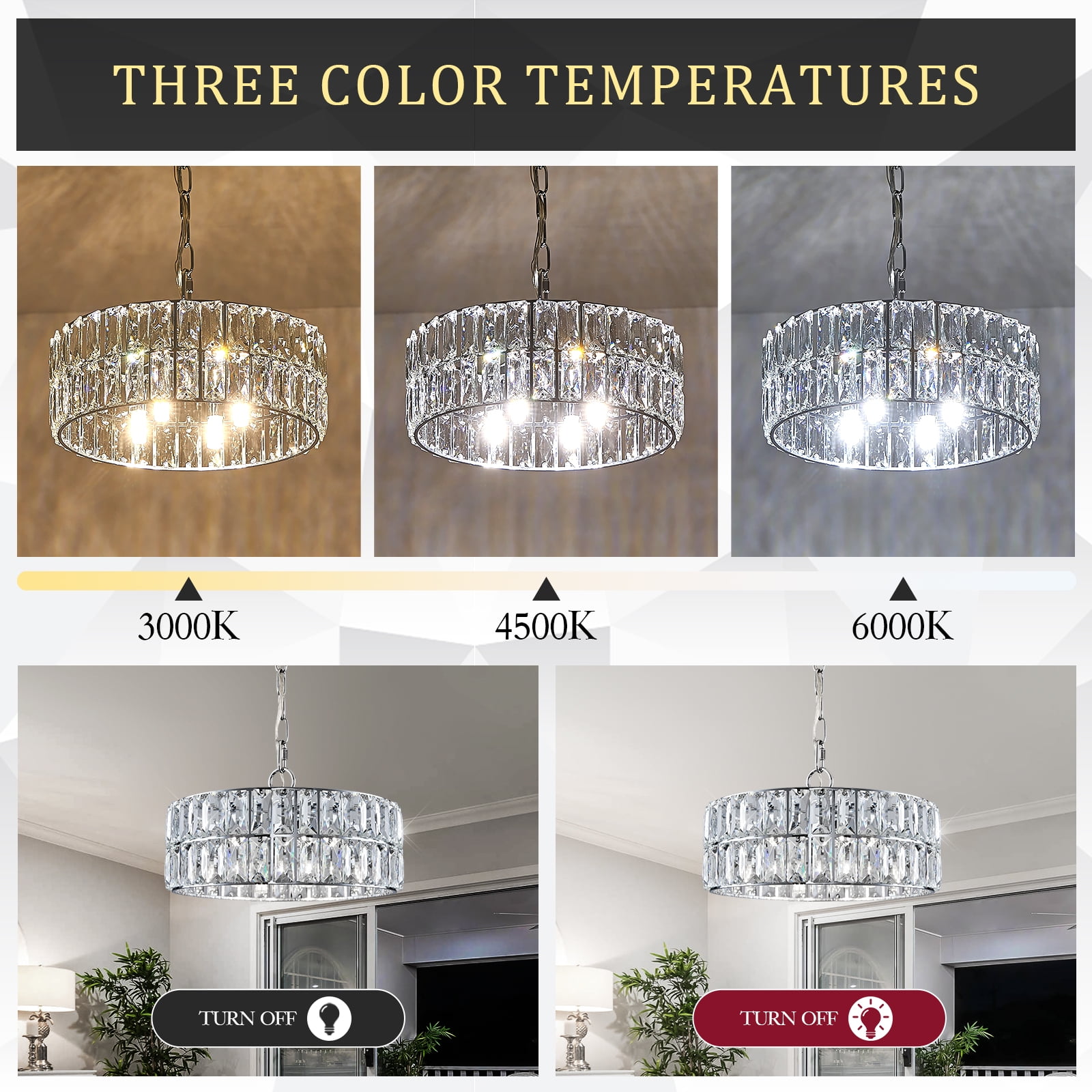 Chrome Crystal Chandeliers, Modern Semi Flush Mount Ceiling Light, Small 4-Ligh Round Crystal Hanging Pendant Light Fixtures,D12” for Dining Room Entryway Kitchen Hallway