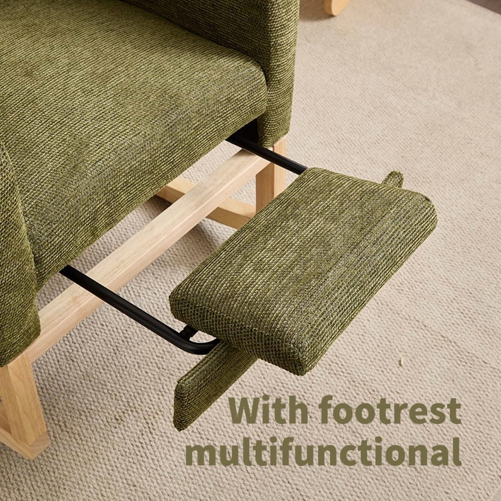Newest Modern Accent Rocking Chair Rocking Chair with Solid Wood Legs, Upholstered Nursery Glider Rocker, Comfy Armchair with Side Pocket, Living Room Lounge Arm Chair with High Backrest Teddy