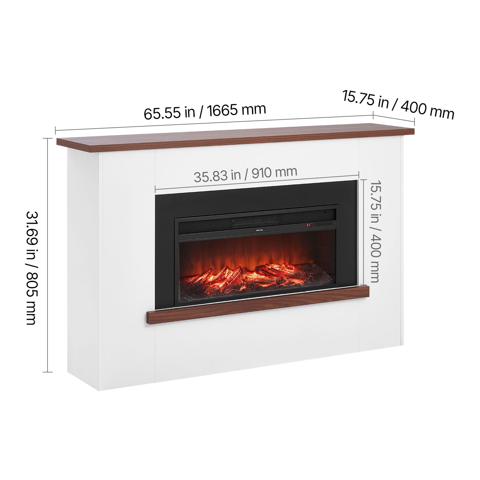 KFFKFF 65.5-Inch Freestanding Electric Fireplace with Mantel, 1500W Heater, Adjustable Flames, Timer, Remote Control, and Overheat Protection for Living Room or Bedroom