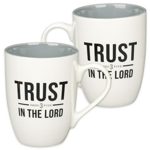 Christian Art Gifts Inspirational Ceramic Coffee & Tea Mug for Men & Women: Trust in the Lord Encouraging Bible Verse Proverb, Lead-free Novelty Drinkware w/Silver Foil, White & Dark Gray, 12 oz.
