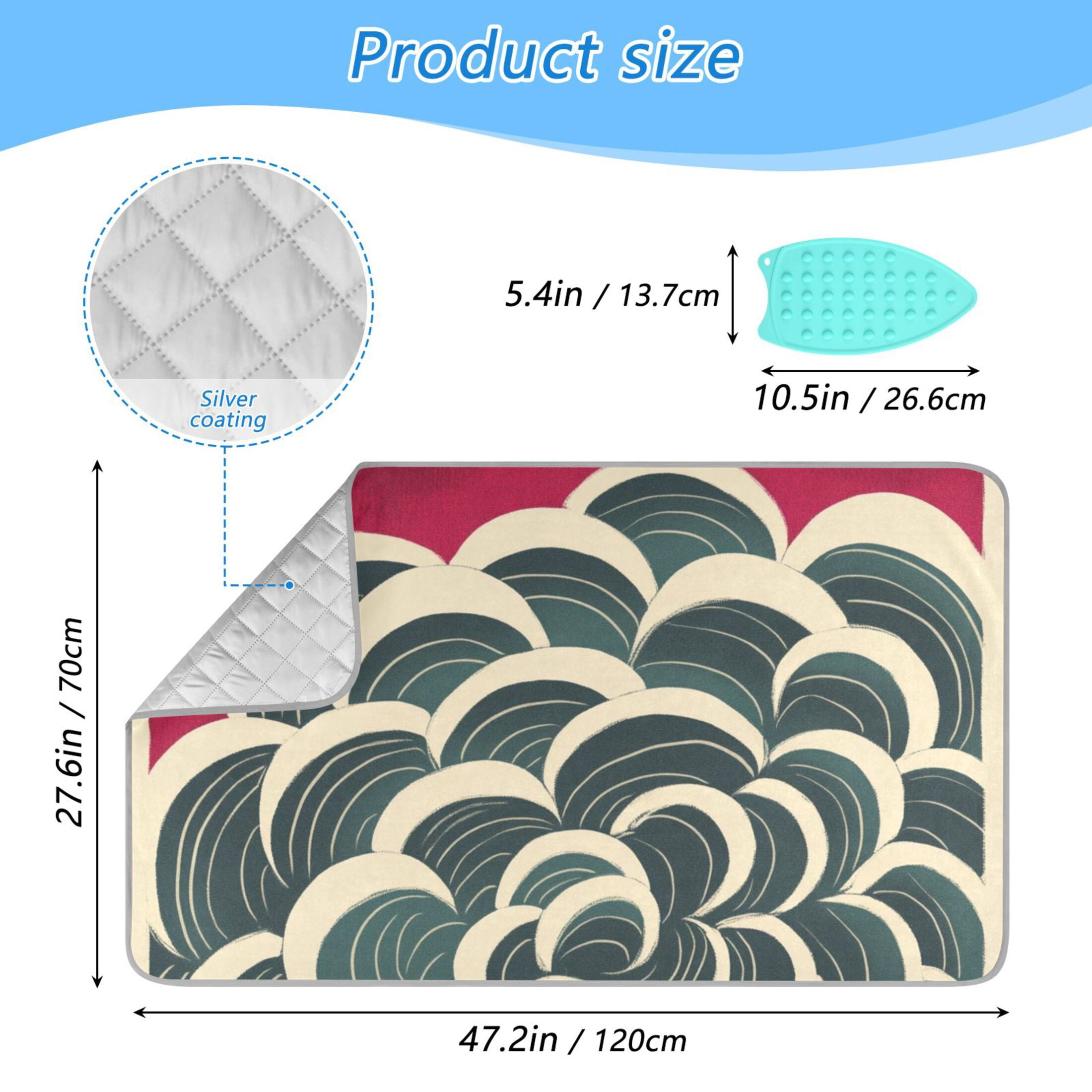 Swirls Japanese Woodblock Print Style Ironing Mat Blanket for Table Top Travel Portable Ironing Board Pad 47.2x27.6 Inch