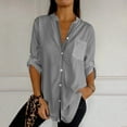 thumbnail image 4 of BYHONG Long Sleeve Shirts for Women Womens Button Down Shirts Plaid Shackets Business Casual Blouse Top Gray S, 4 of 5
