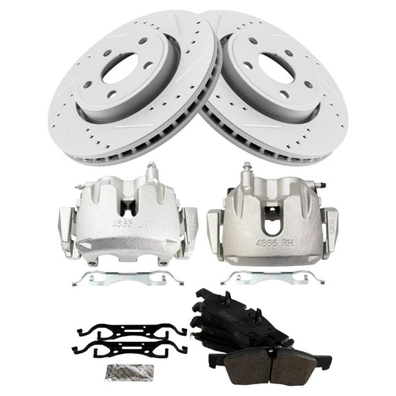 TRQ Front Performance Brake Pad & Rotor Kit Brake Caliper Brake Pads Brake Rotors Set Semi-Metallic Vented Premium G-Coated Fits Select 2011-2017 Dodge Durango 2011-2013 Jeep Grand Cherokee