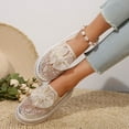 thumbnail image 3 of XDDST Women's Casual Shoes Women's Platform Rhinestones Glitter Sneakers Fashion Cute Bow Comfy Breathe Canvas Hand Stitching Slip On Casual Walking Flat Loafers, 3 of 9