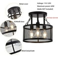 thumbnail image 3 of Industrial Vintage Caged 3-Light Semi Flush Mount Ceiling Light with Metal Mesh Shade Black, 3 of 9