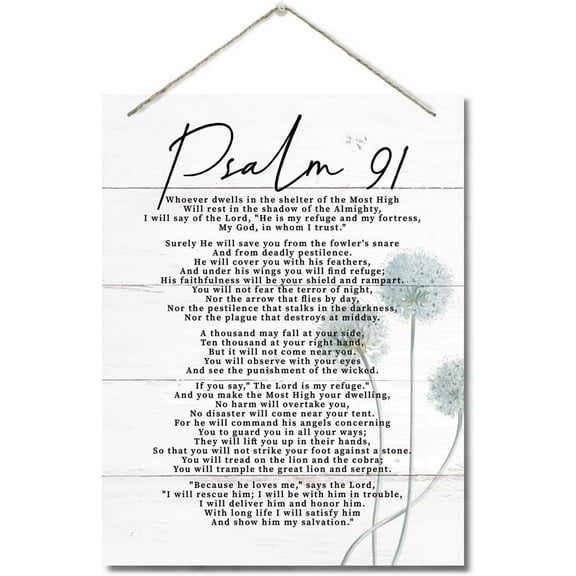 Wood Sign 8x10 Inch Psalms 91 Christian Quote Decor Sign Spiritual Wall Decor Sign Hanging Printed Wall Plaque Wood Signs Home Office Decor Motivational Christian Family Home Decor Saying