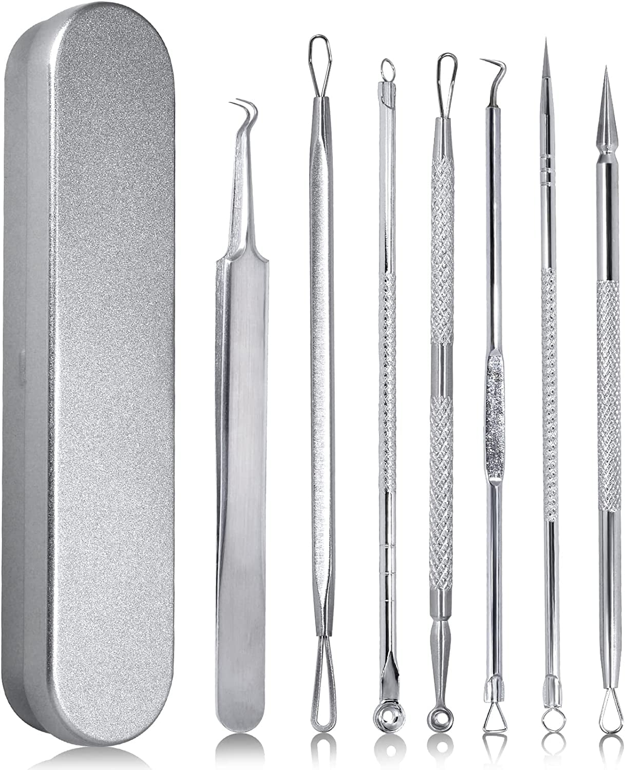 Blackhead Remover Tool Kit - 7 Pcs Pimple Popper Comedone Extractor Acne Removal Tool for Blemish Whitehead Popping, Zit Removing for Nose Face, Stainless Steel Pimple Tools with Metal Case