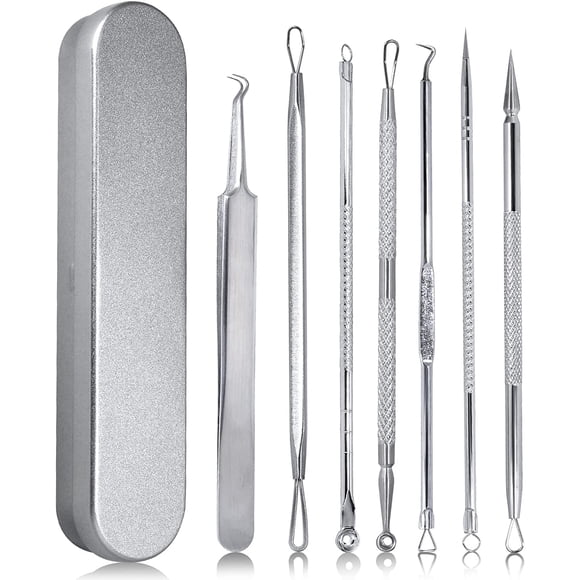 Blackhead Remover Tool Kit - 7 Pcs Pimple Popper Comedone Extractor Acne Removal Tool for Blemish Whitehead Popping, Zit Removing for Nose Face, Stainless Steel Pimple Tools with Metal Case