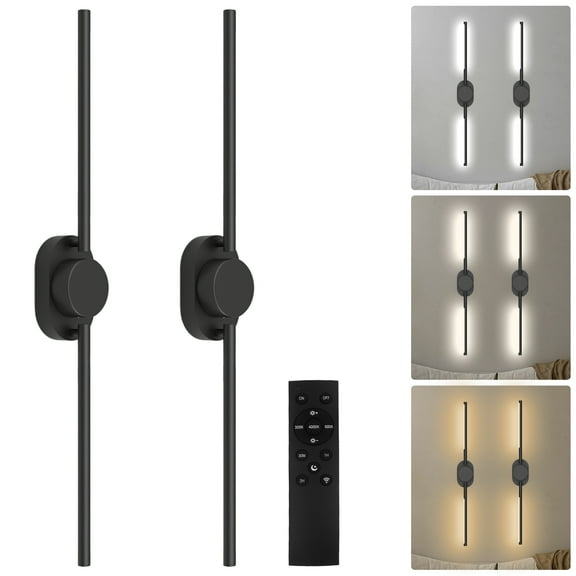2-Pack Wireless Wall Sconces with Remote, Dimmable & Color Temperature Adjustable