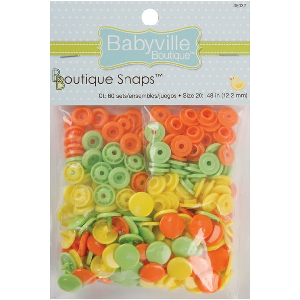 Babyville Boutique Snaps Taille 20 60/pkg-Solide - Vert, Jaune & Orange