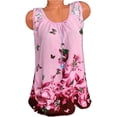 thumbnail image 1 of UHNDY Women Sleeveless Lace Stitching Women Butterfly Print Chiffon Blouse,Pink,3XL, 1 of 3