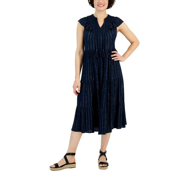 Women's Ruffled Shine Midi Dress Industrial Blue XL