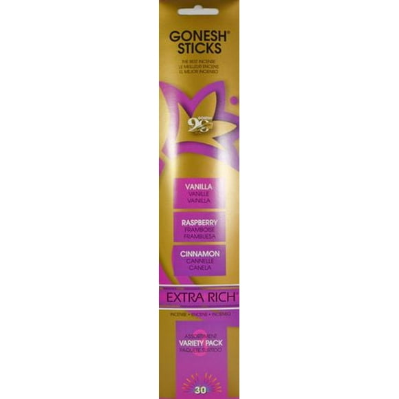 Bâtonnets d’encens Gonesh – Variété no. 3 (Cannelle, Vanille, Framboise) Paq. de 30