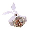 thumbnail image 1 of Reloj de cuarzo para mujer con vendaje de tela con diamantes de imitación y esfera de impresión de moda (blanco), 1 of 4