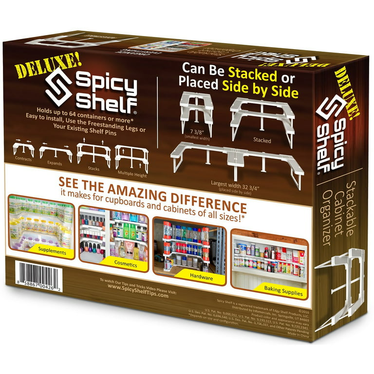 The Spicy Shelf Deluxe, 1 Set of 2 Shelves Spice Rack Organizer, Plastic,  White 