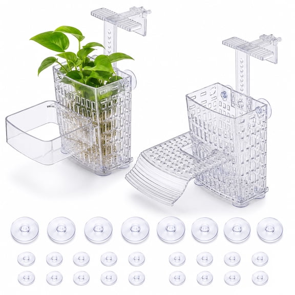 4 Pcs Aquarium Plant Holder, 2.2 x 3.3 x 4.5 in Adjustable Height Aquarium Plant Holder with 0-3.9 in Extendable Hook and Suction Cup for Fish Tank, Basking Platform and Feeder for Turtle Aquascape