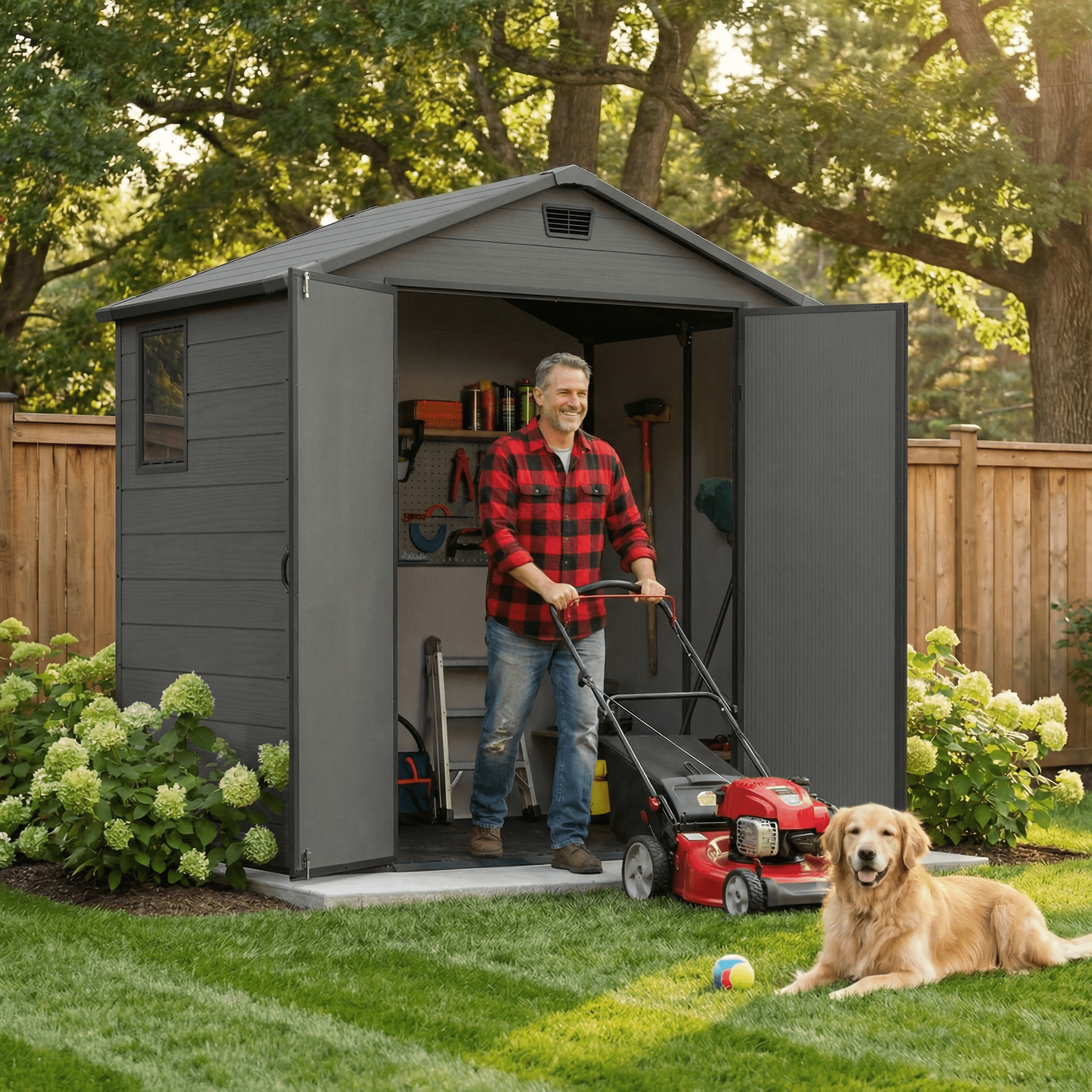 Homall 6x4ft Outdoor Plastic Storage Shed with Window,Weather-Resistant, Easy Assembly, Wood-Effect Garden Tool House,Dark Gray