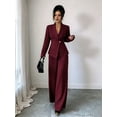 thumbnail image 6 of Women'S Elegant 2-Piece Outfit, Long Sleeve Blazer & Straight-Leg Pants Set Wine Red M, 6 of 8