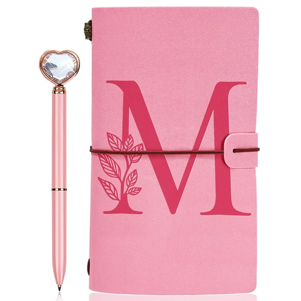 Juego de bolígrafos Journal JEWPHX M de piel rosa, 20 x 12 cm, con forma de corazón