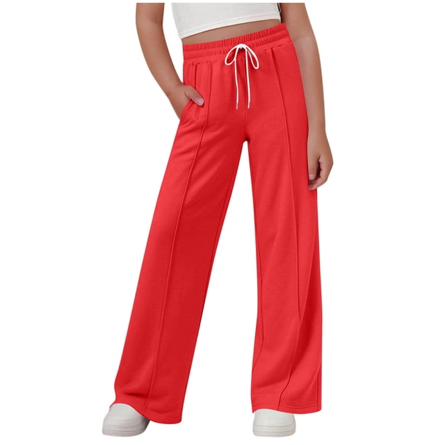 Girls Sweatpants Athletic Wide Leg Drawstring Joggers Pants Boys Kids Open Bottom Pants