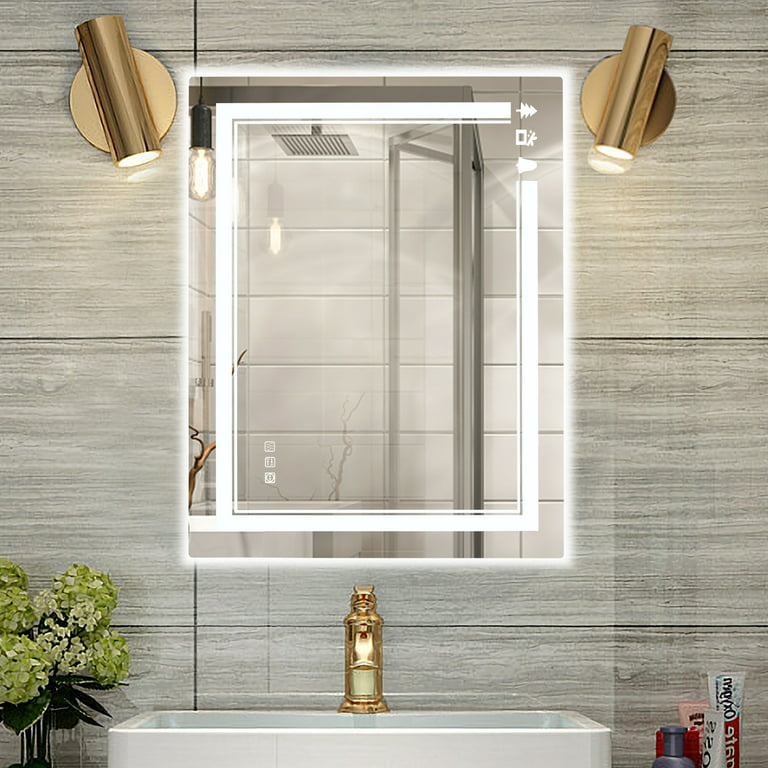 Ktaxon LED Bathroom Mirror, Wall Mirror Hanging Vanity Mirror with Lights,  Dimmable Anti-Fog Mirror, Power-Off Memory, Horizontal & Vertical