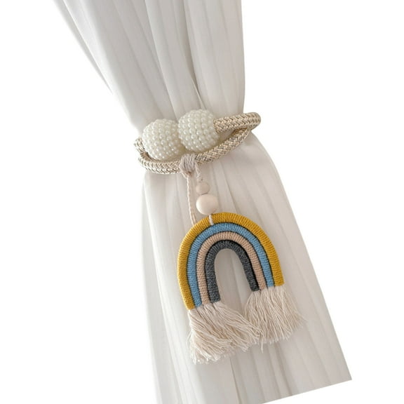 2Sets Rainbow Tasseled Curtain Tiebacks,Curtain Holders With Clip Children Room Decorative Hooks