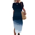 thumbnail image 1 of SMihono Robe Maxi Bohème d'Été pour Femmes Grande Taille Robe Maxi pour Femmes Plage Vacances Décontractée Ample Longue Robe Manches Courtes Robes d'Été avec Fente Robe Évasée de Plage, 1 of 5