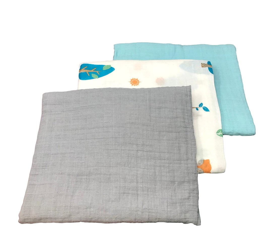 100% Muslin Cotton Baby Swaddle Blanket (Grey Angel Blue Combo) 47”x47 ...