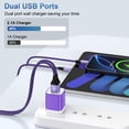 thumbnail image 7 of USB Charger Block, 3 Pack USB Wall Charger with 6FT Type C Charger Cable Cord USB-C Charging Cable, Dual Port Phone Charger Android Fast Charging Block USB Plug Adapter USB Charging Block[Purple], 7 of 7