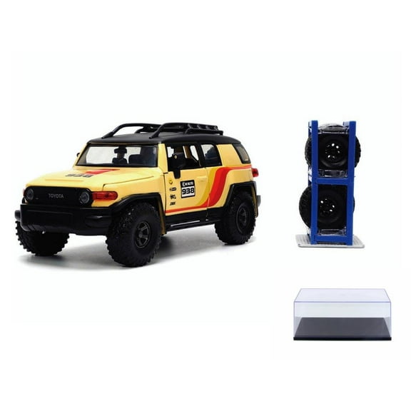 Diecast Car w/Display Case - Toyota FJ Cruiser #938 w/ Extra Wheels, Yellow - Jada Toys 33028 - 1/24 scale Diecast Car